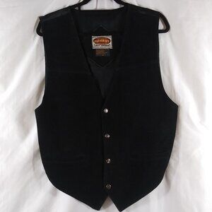 Paragraff Men's Black Snaps Leather Vest Cowboy Grunge Biker Exclusive Size M